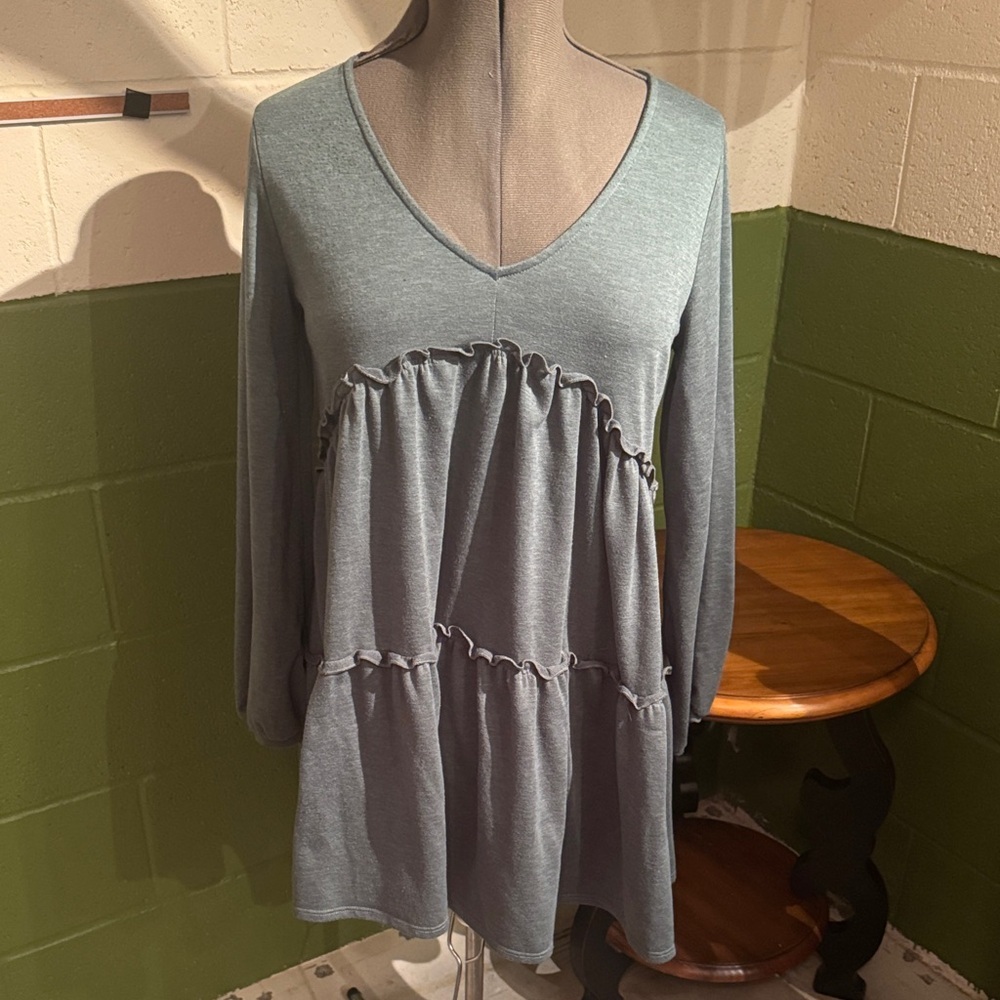 American Threads Green Dress with Ruffle Accents